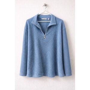 Soft Surroundings  Adalyn Pullover Tunic 1X Blue Fleece 1/4 Zip Pullover Sweater